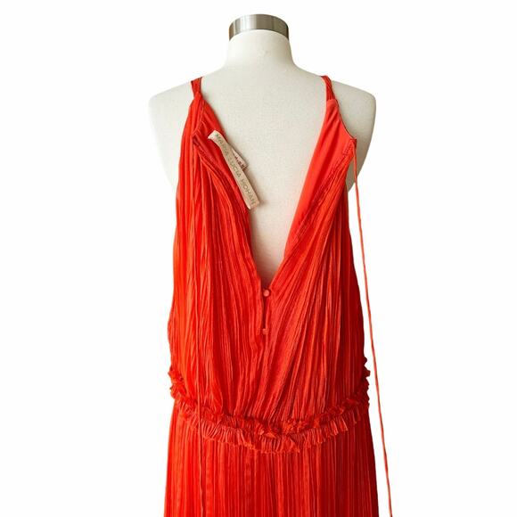 MARIA LUCIA HOHAN Maella Silk Tent Dress Red Chiffon Ruffled Plisse Halter Gown - Picture 8 of 16